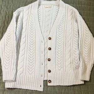 Anthropologie White Cable Knit Cardigan Sweater